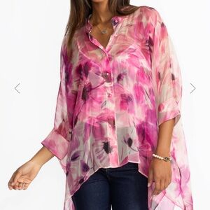 Johnny Was Pink Floral Sheer Blouse